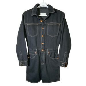Silverlake Jagger Denim Shirt Mini Dress Night fight Black Long Sleeves Womens L